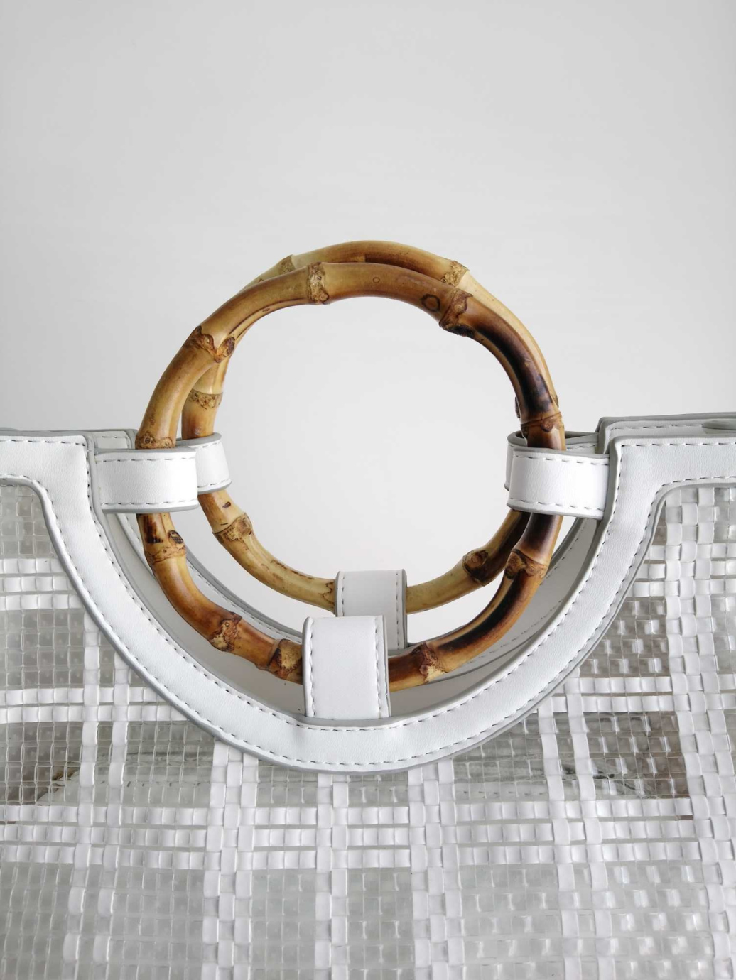 Sac à main BLANC bi-matière avec anses en bambou