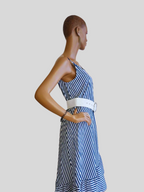 Robe BLEUE dos plongeant imprimée à rayures