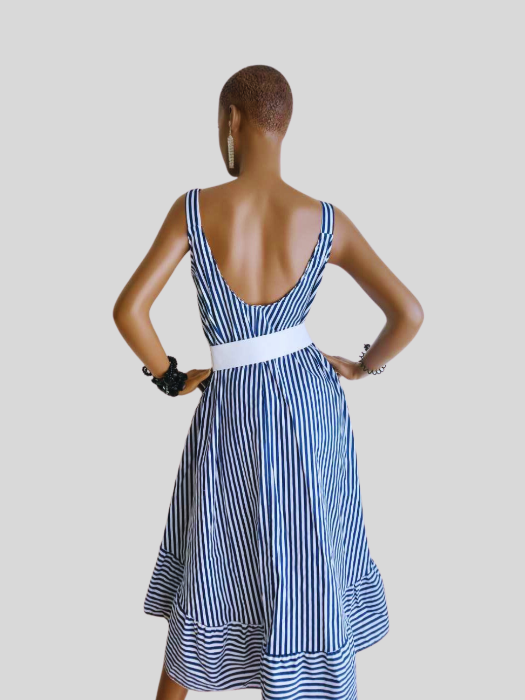 Robe BLEUE dos plongeant imprimée à rayures