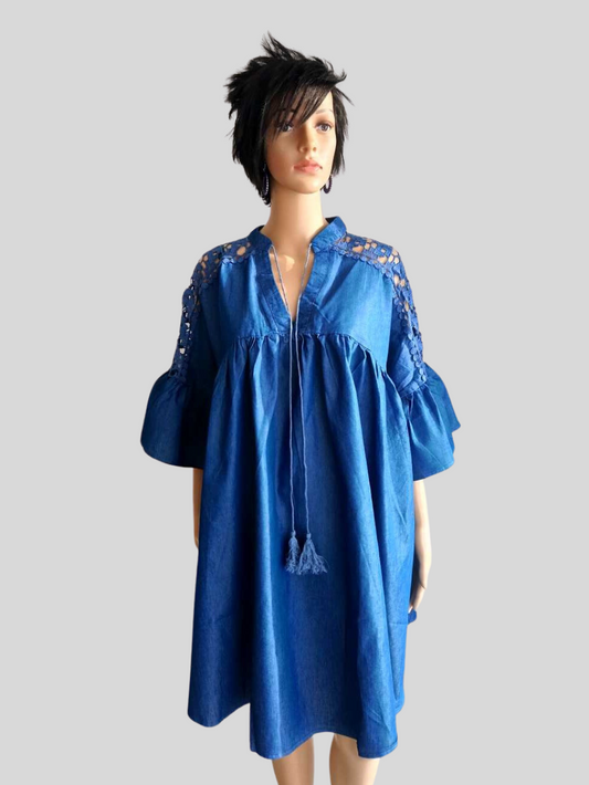 Robe-chemise JEANS et en dentelle