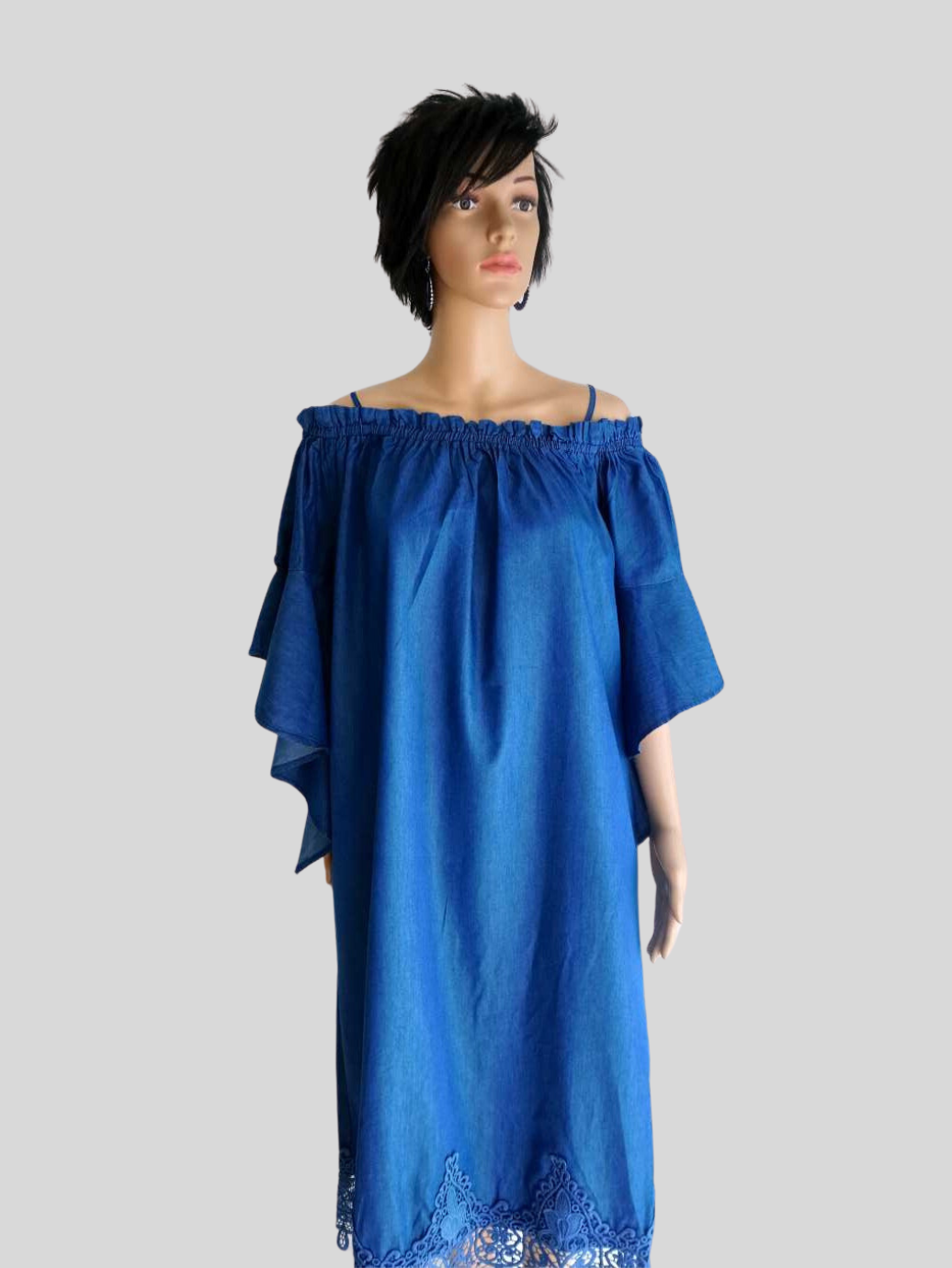 Robe JEANS col bateau en dentelle