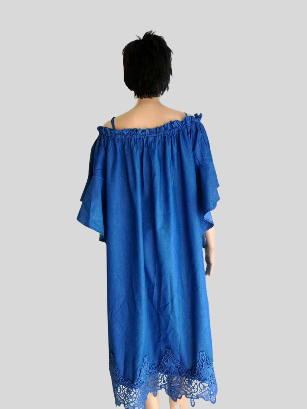 Robe JEANS col bateau en dentelle