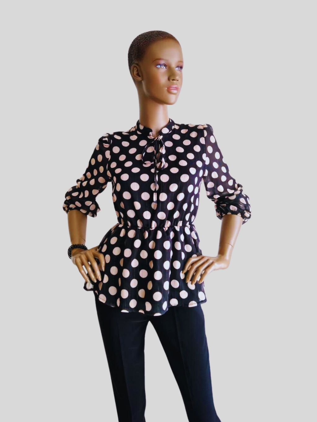 Blouse péplum NOIRE à pois