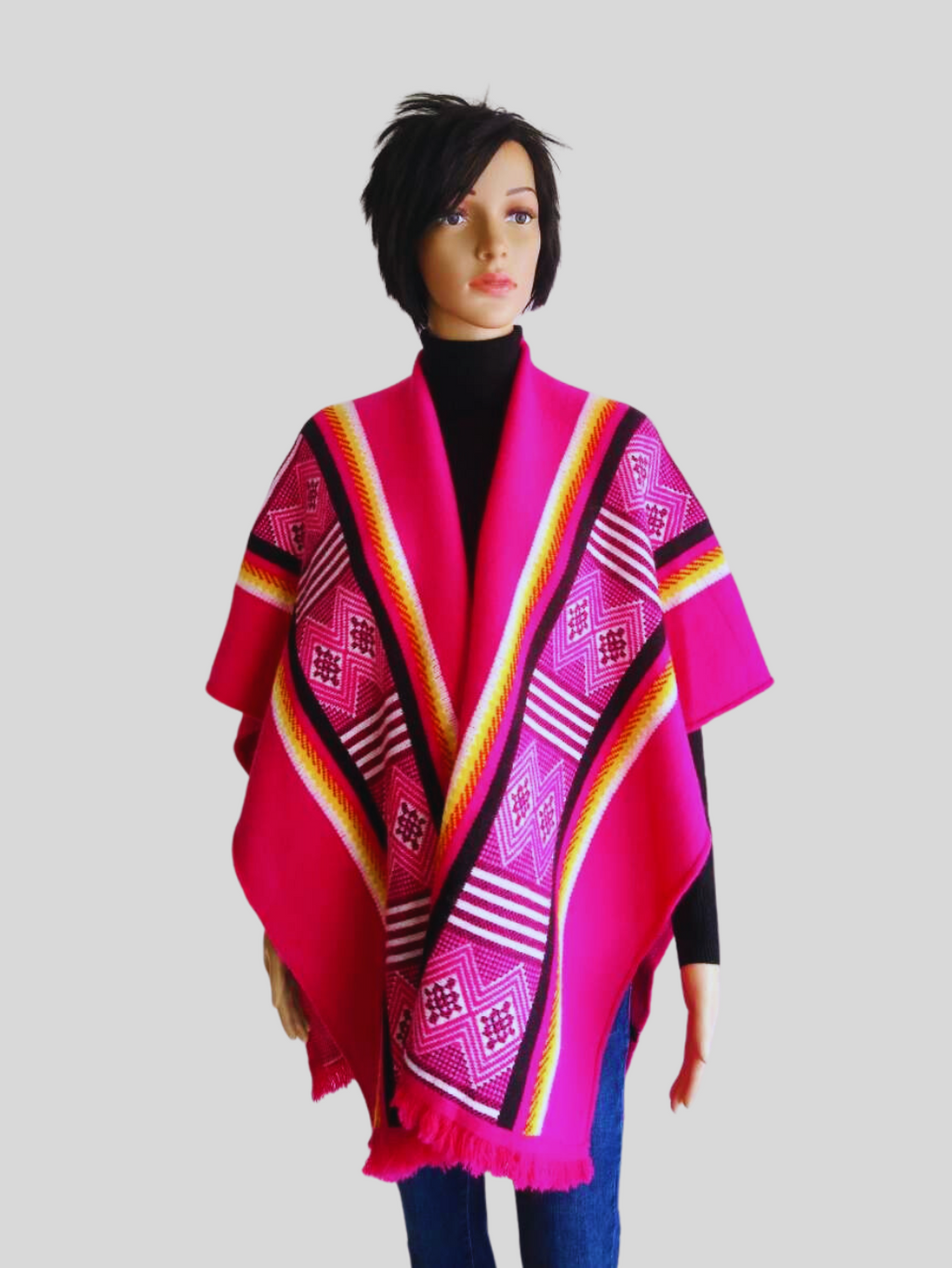Poncho ROSE FUCHSIA à franges