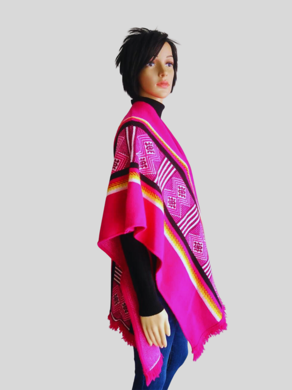 Poncho ROSE FUCHSIA à franges