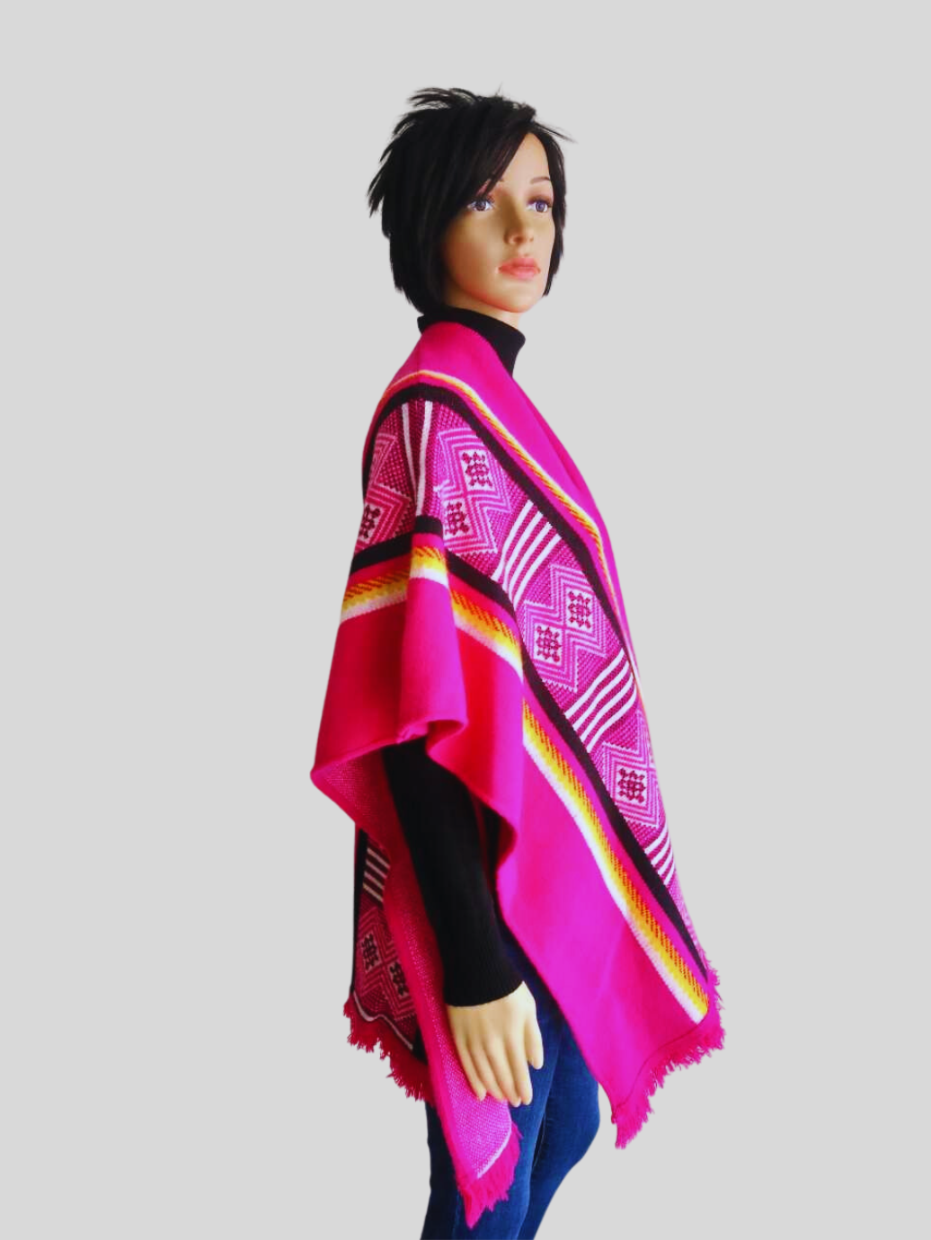 Poncho ROSE FUCHSIA à franges