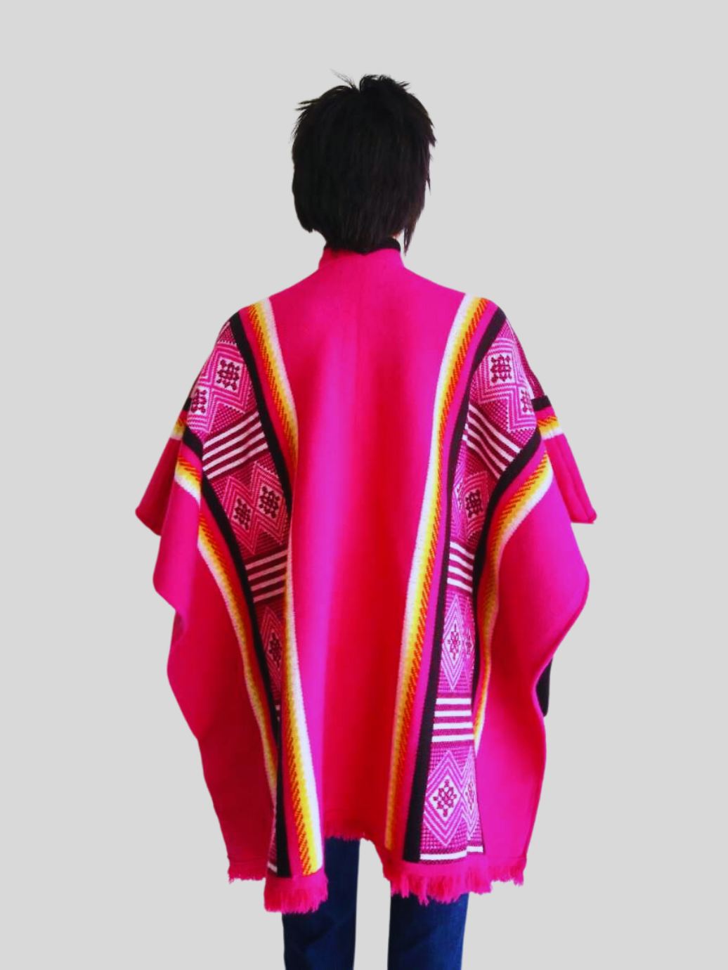 Poncho ROSE FUCHSIA à franges