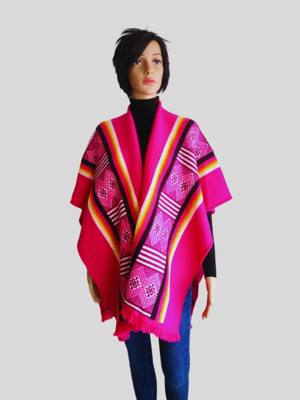 Poncho ROSE FUCHSIA à franges