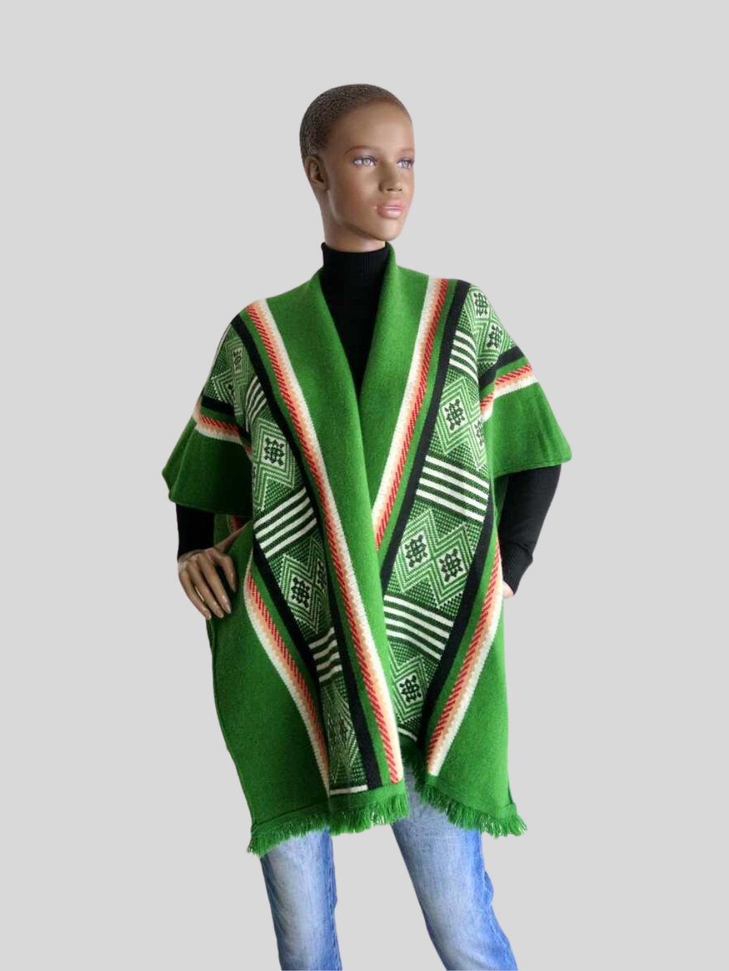Poncho VERT à franges