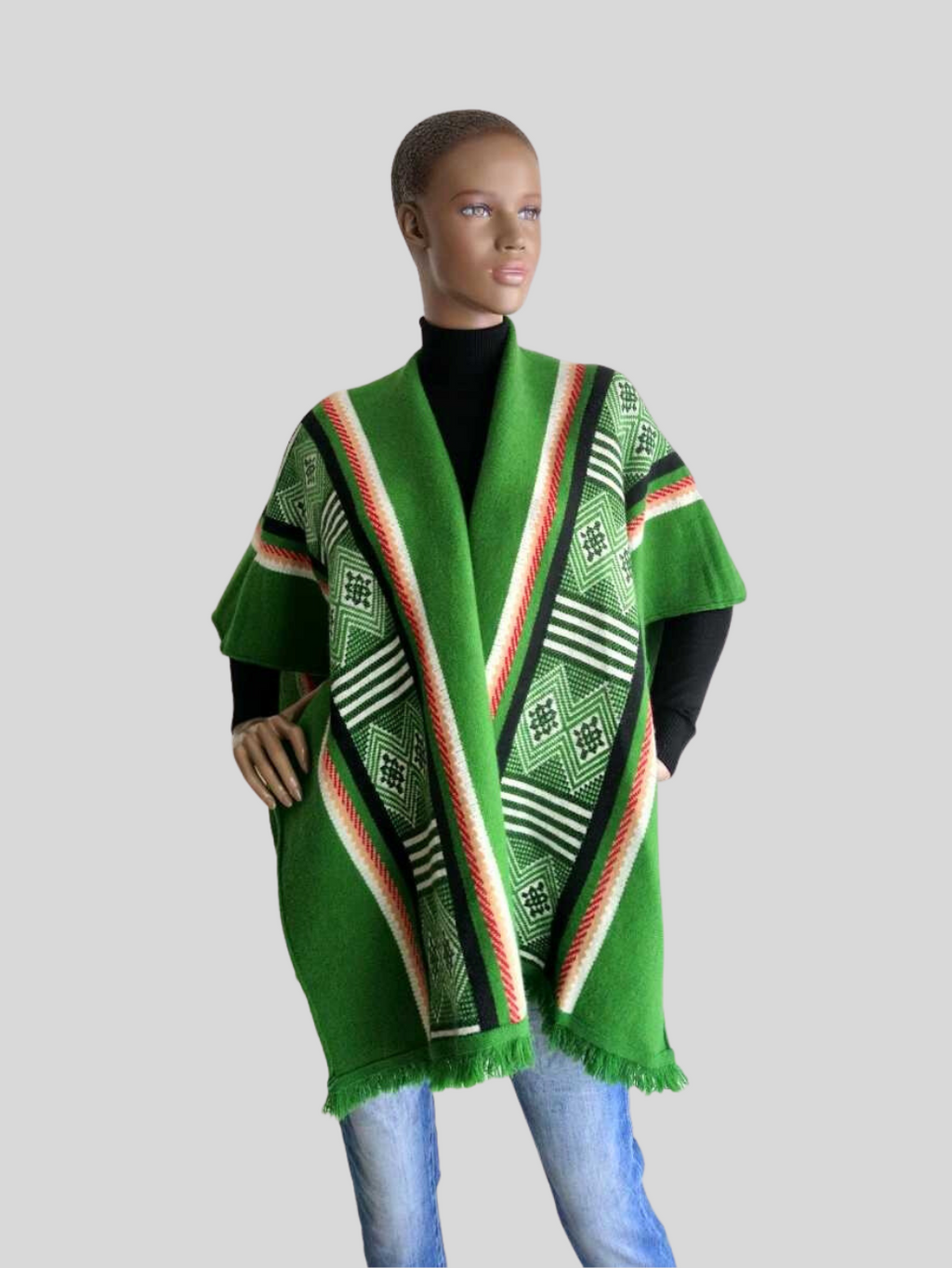 Poncho VERT à franges