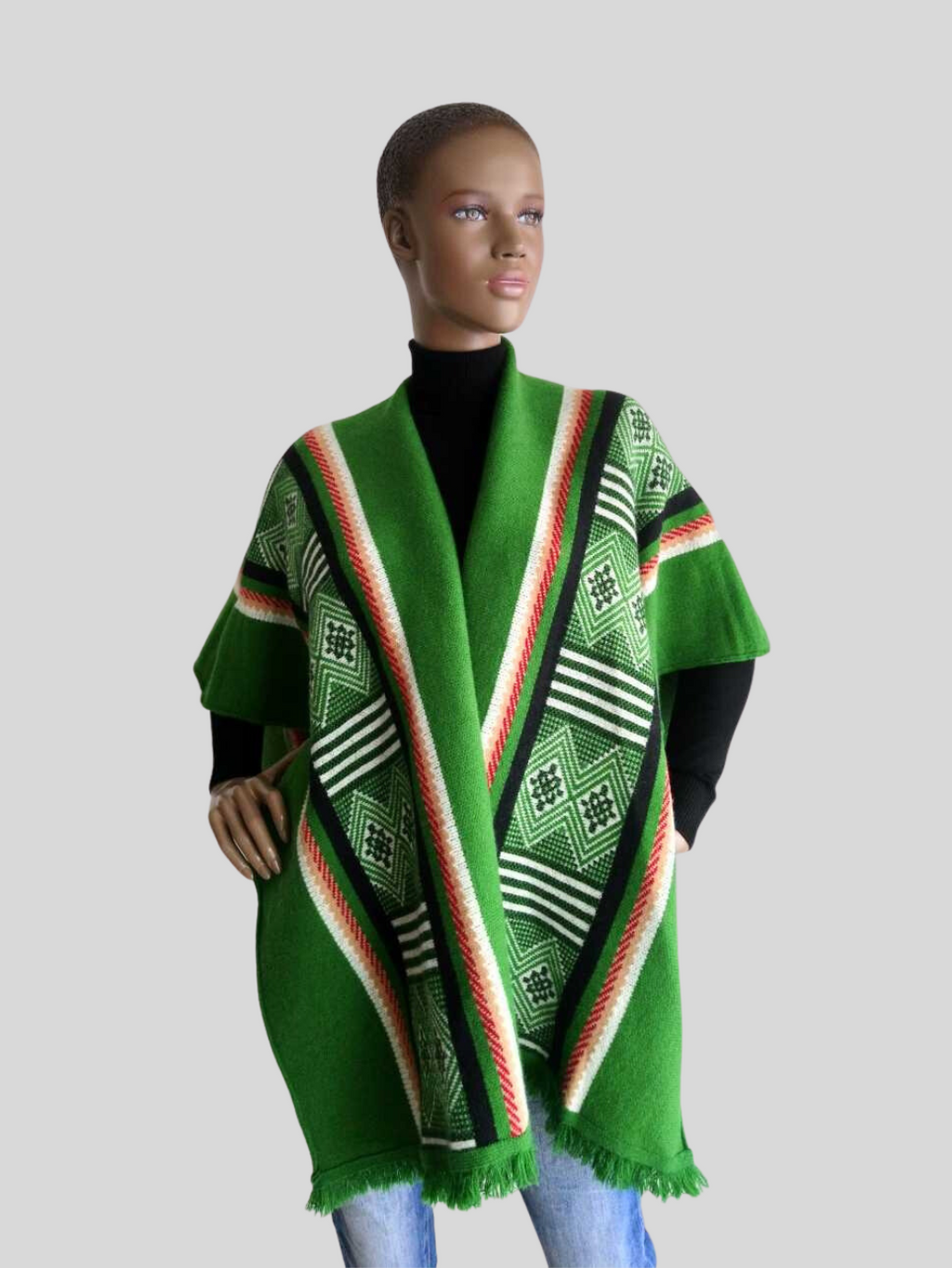 Poncho VERT à franges