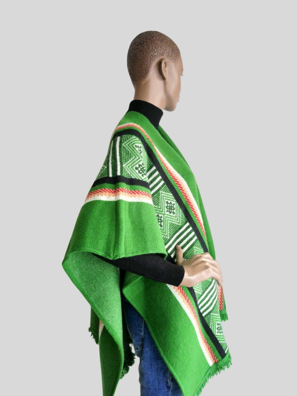 Poncho VERT à franges