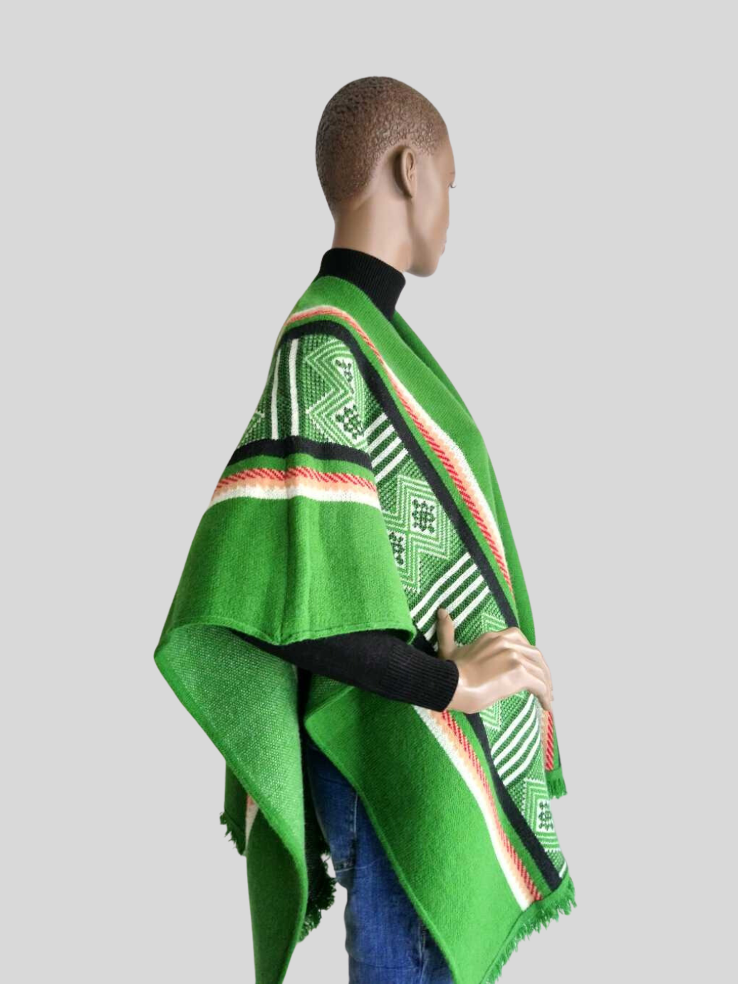 Poncho VERT à franges