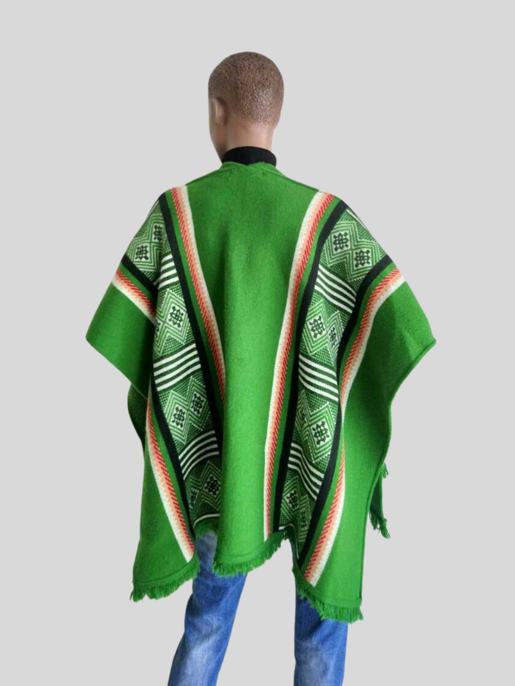 Poncho VERT à franges