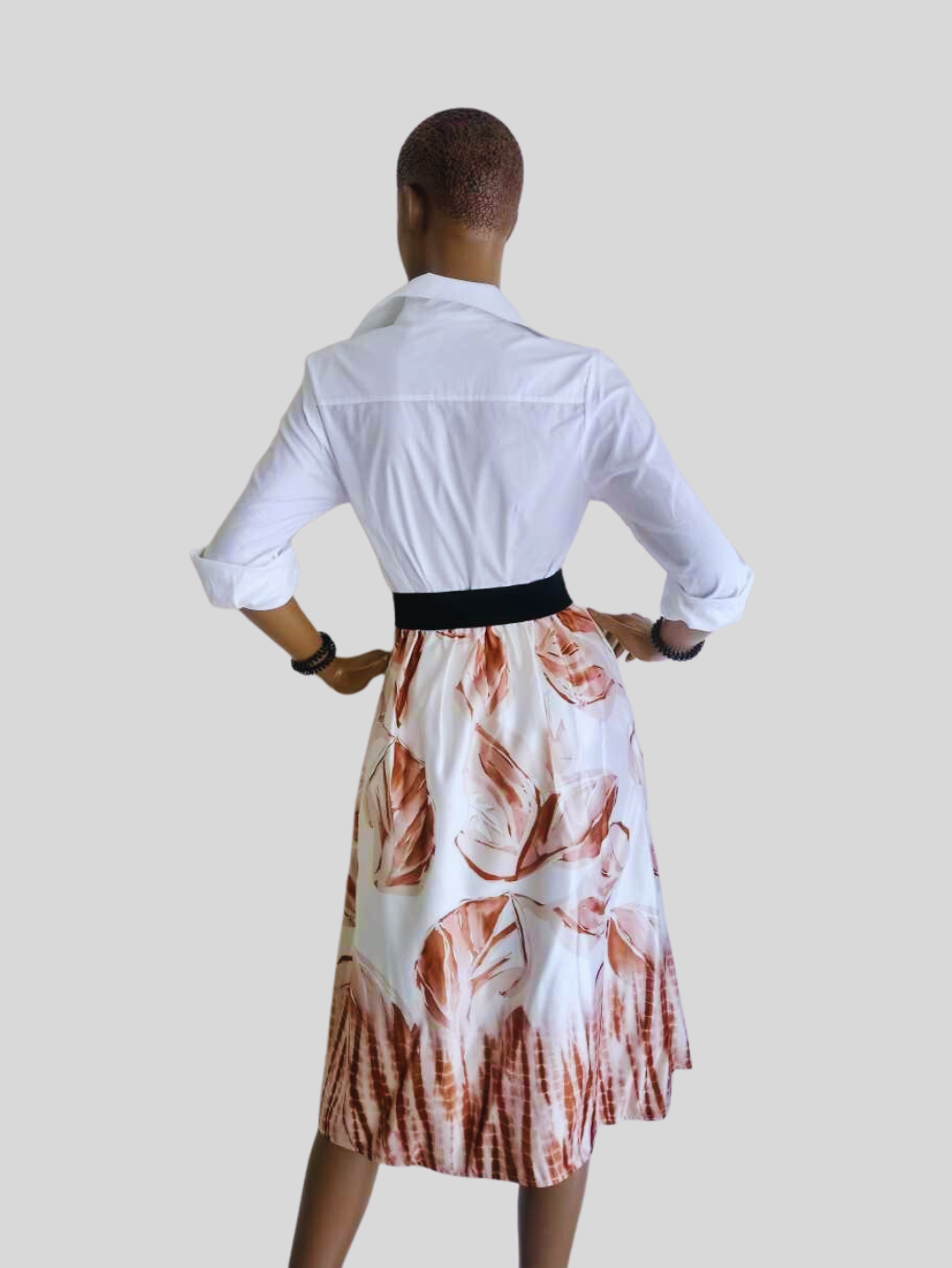 Jupe MARRON à fleurs satinée taille haute