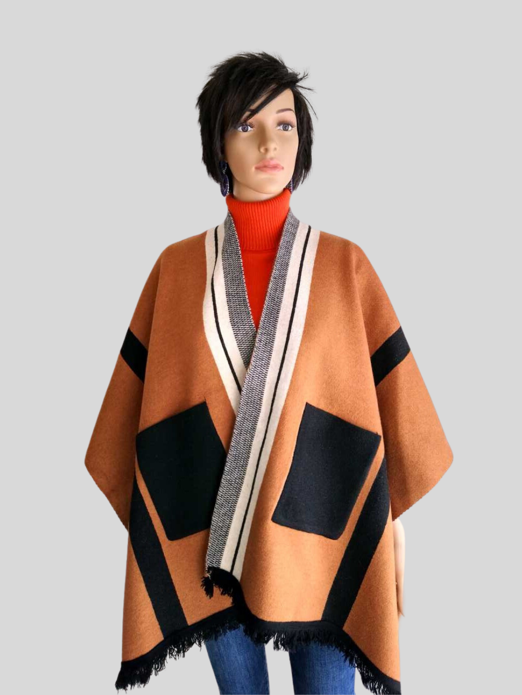 Cape MARRON à rayures avec poches