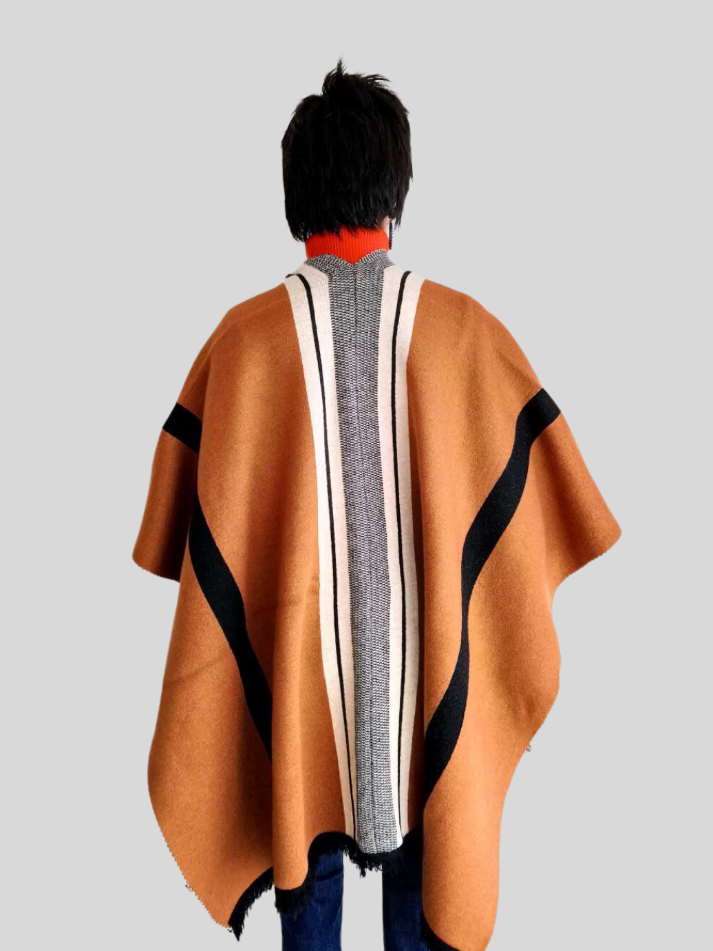 Cape MARRON à rayures avec poches