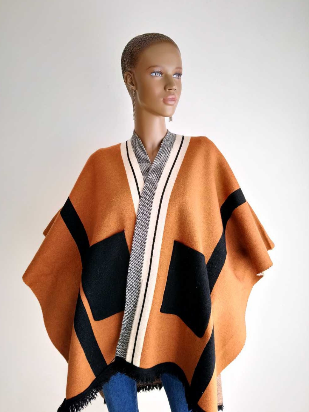 Cape MARRON à rayures avec poches