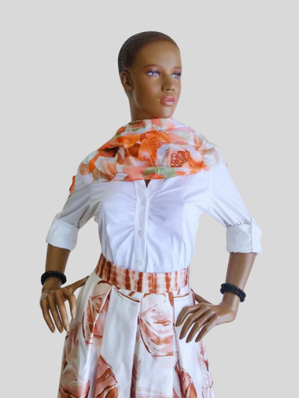 Foulard ORANGE imprimé à fleurs