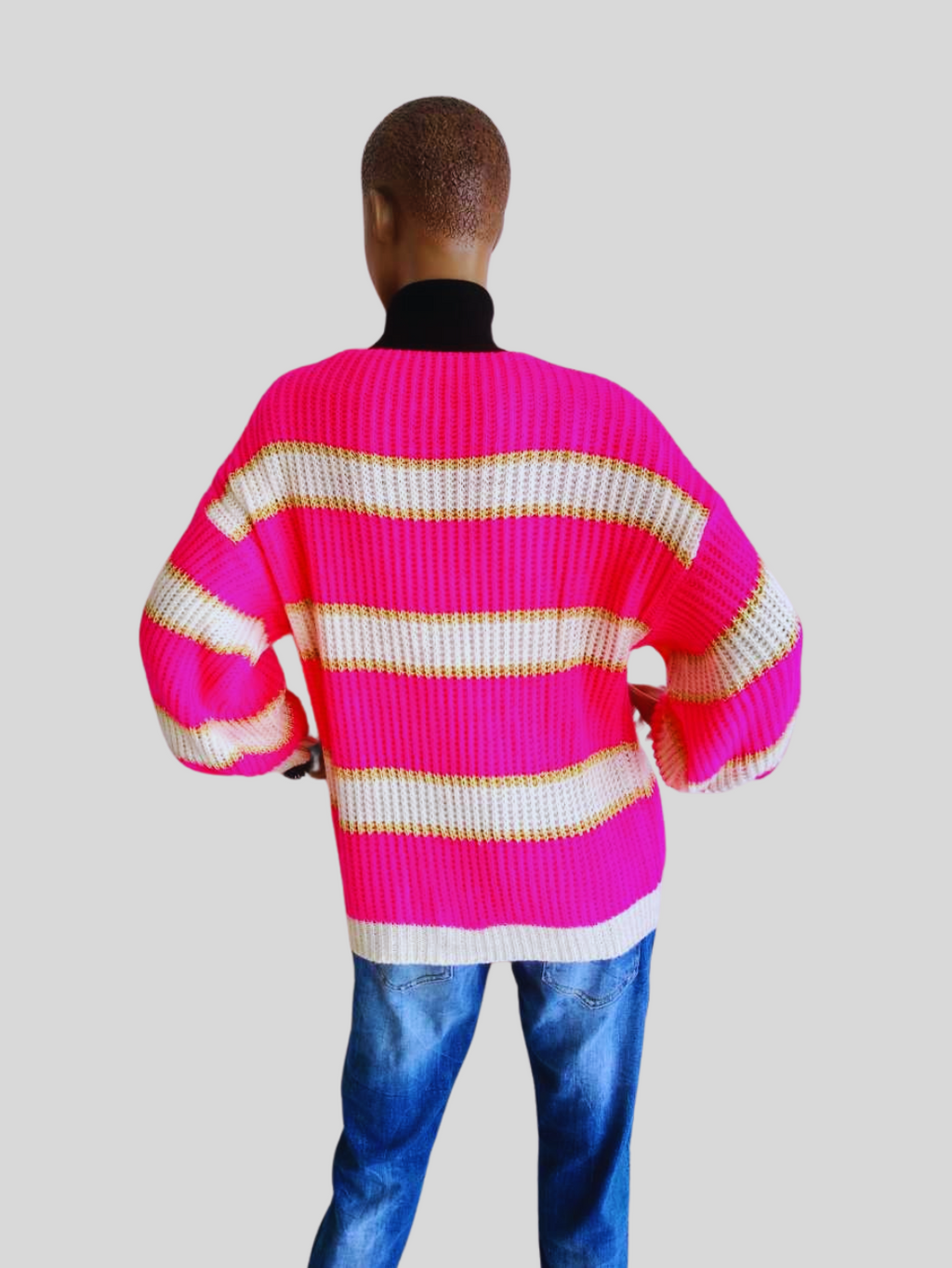 Gilet femme à Rayures Fuchsia & Or