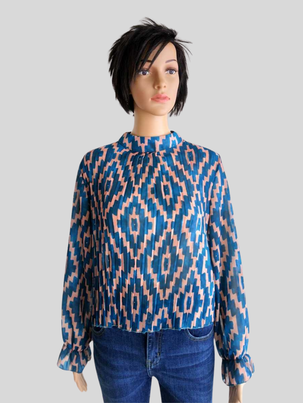Blouse courte BLEUE imprimée