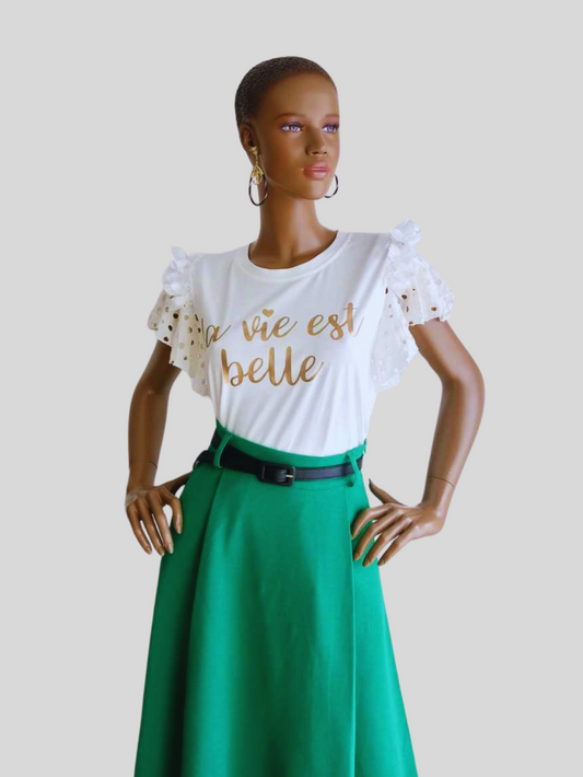 Jupe VERTE taille haute avec ceinture