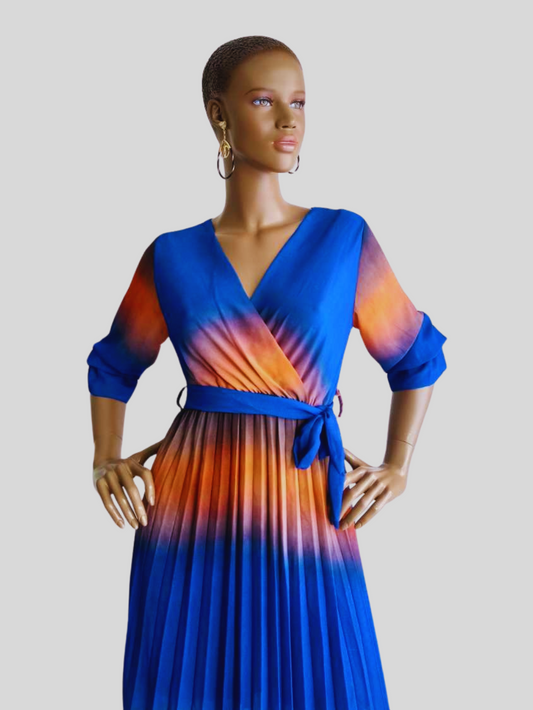 Robe BLEUE plissée originale à nouer