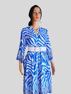 Robe zébrée BLEUE à manches 3/4