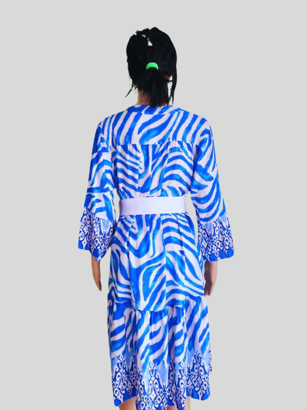 Robe zébrée BLEUE à manches 3/4