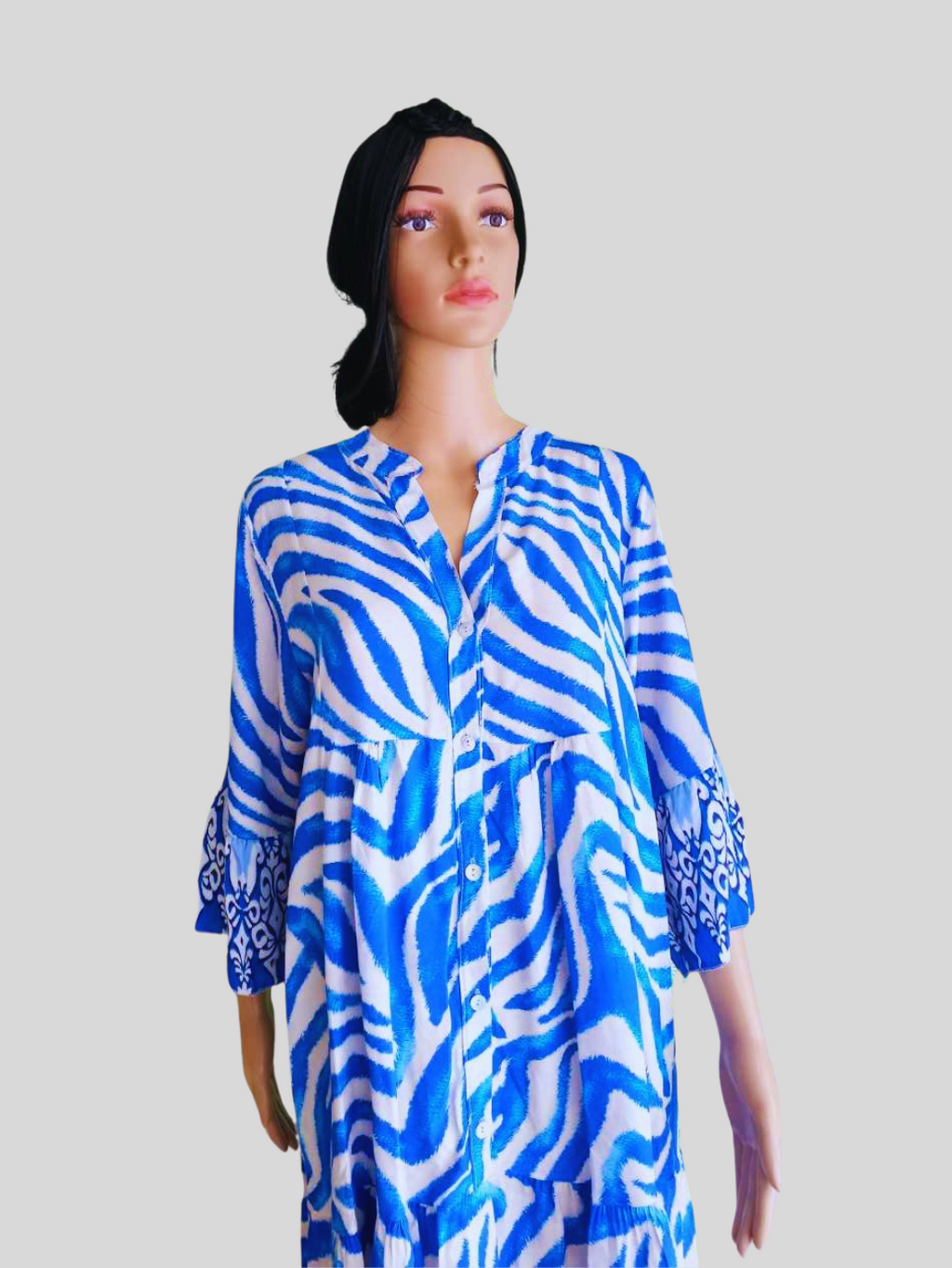 Robe zébrée BLEUE à manches 3/4