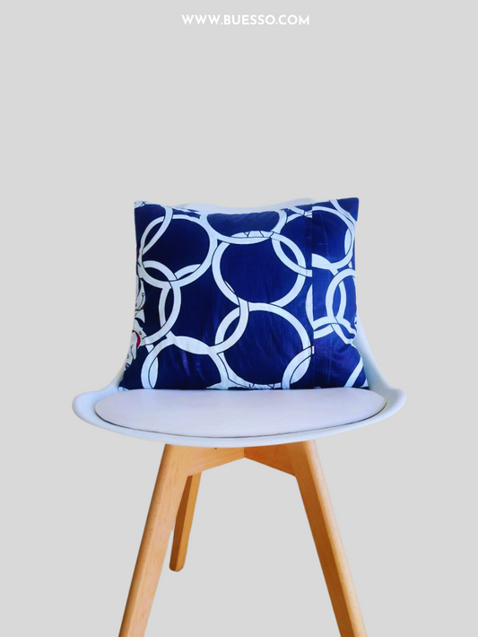 Housse de coussin en wax BLEU-100% coton-confectionnée en France