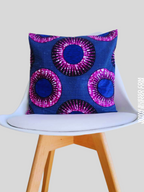 Housse de coussin en wax BLEU-100% coton-confectionnée en France