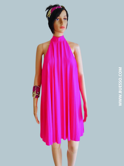 Robe ROSE FUCHSIA plissée à nouer dans le dos