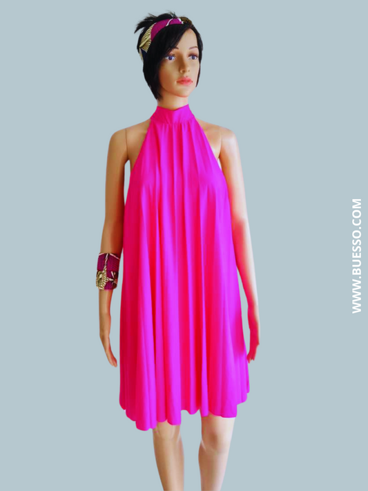 Robe ROSE FUCHSIA plissée à nouer dans le dos