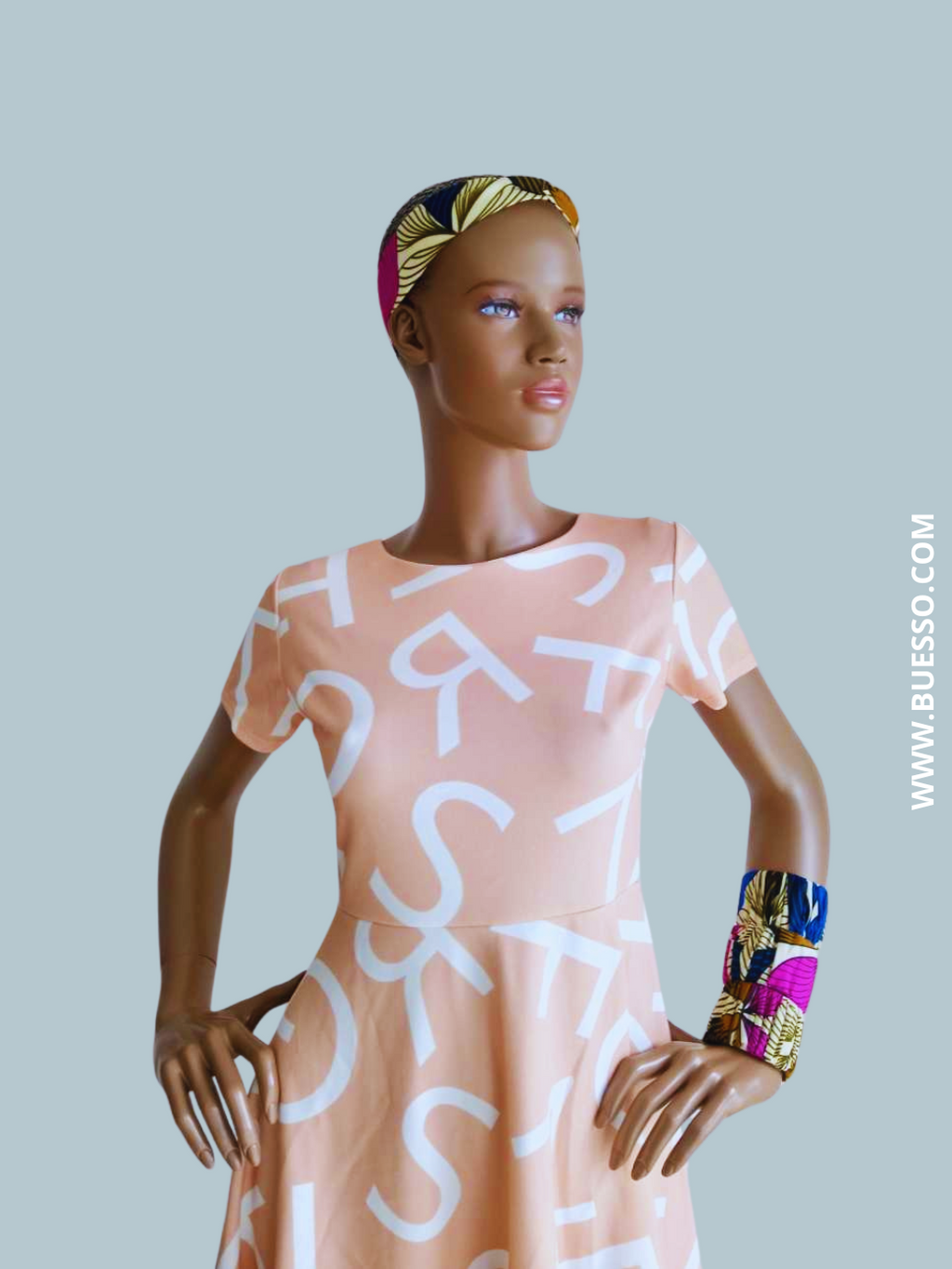 Bracelet en Wax motif fleuri rose fuchsia & bleu fait main en France