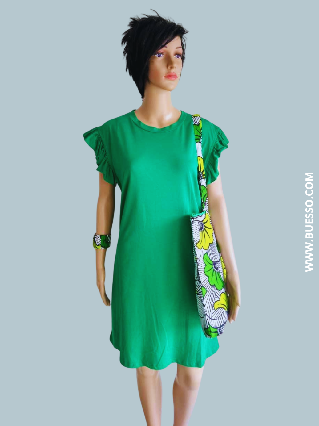 Robe T-Shirt VERTE à manches à volants
