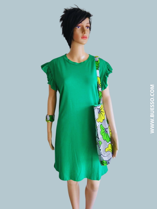 Robe T-Shirt VERTE à manches à volants