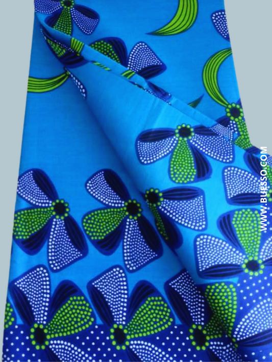 Pagne WAX BLEU TURQUOISE motifs fleurs