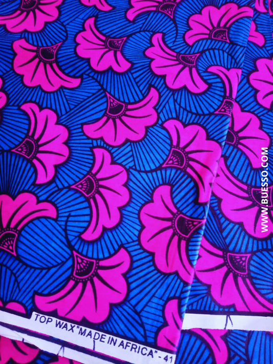 Pagne TOP WAX, motifs fleurs ROSE FUCHSIA