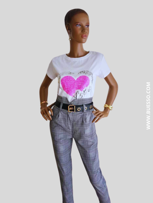 Pantalon tailleur GRIS imprimé à carreaux