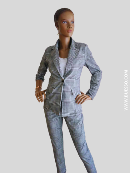 Tailleur-pantalon GRIS imprimé à carreaux
