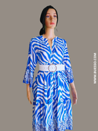 Robe zébrée BLEUE à manches 3/4