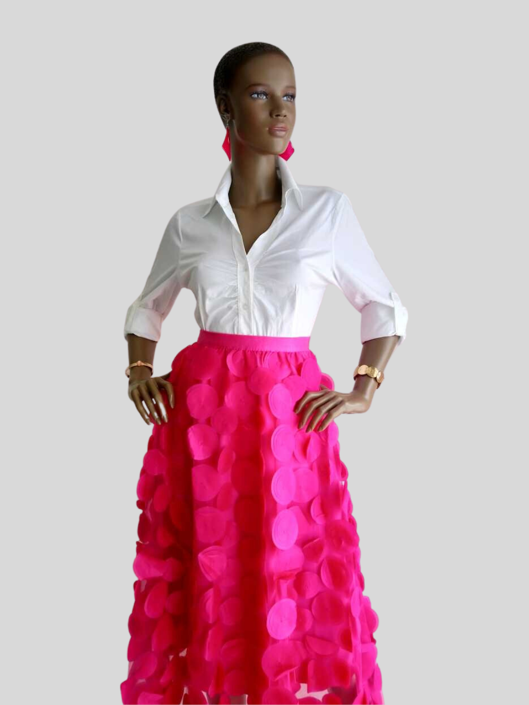 Jupe longue en tulle à pois - Rose fuchsia, élégance et féminité assurée