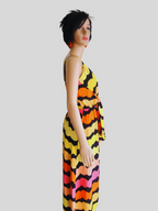 Robe longue fendue à rayures - jaune & pêche pastel