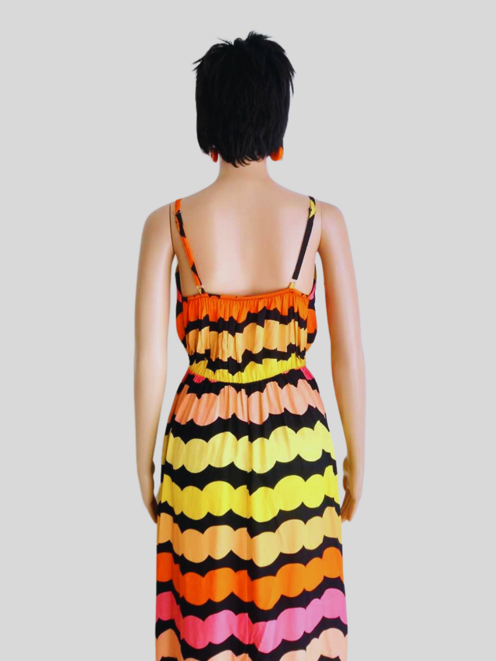 Robe longue fendue à rayures - jaune & pêche pastel