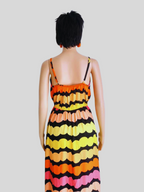 Robe longue fendue à rayures - jaune & pêche pastel