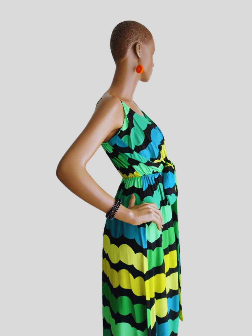 Robe longue fendue à rayures - vert & jaune éclat