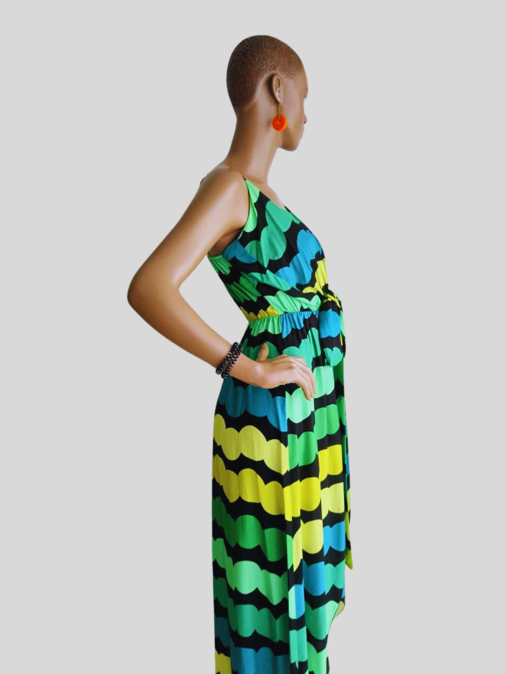 Robe longue fendue à rayures - vert & jaune éclat