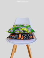 Housse de coussin en pagne wax Bogolan-100% coton-confectionnée en France