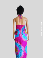 Robe ROSE FUCHSIA imprimée Batik à nouer au cou